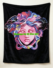 Black Pink and Blue Versace Psychedelic Medusa Fleece Throw Blanket IMG_1363